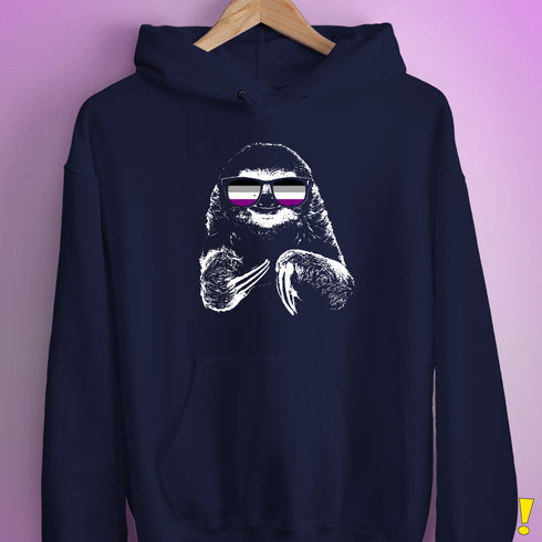 Pride Sloth Asexual Flag Sunglasses Hoodie - Navy